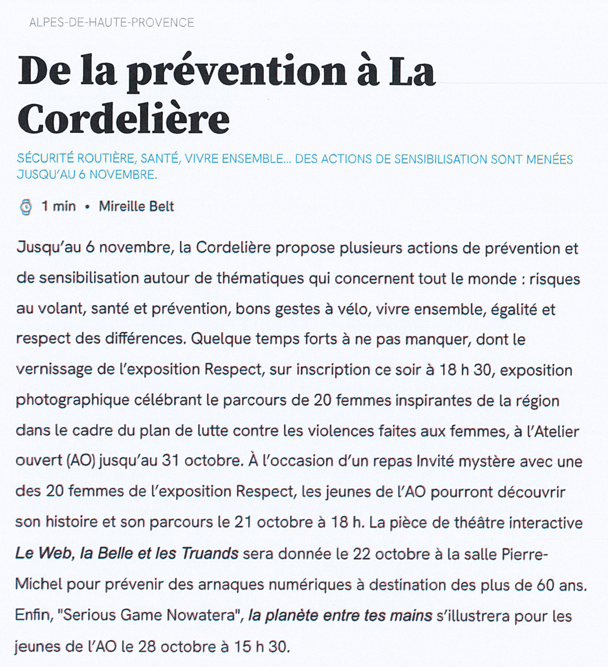articles presse-1 article mois des préventions La Provence